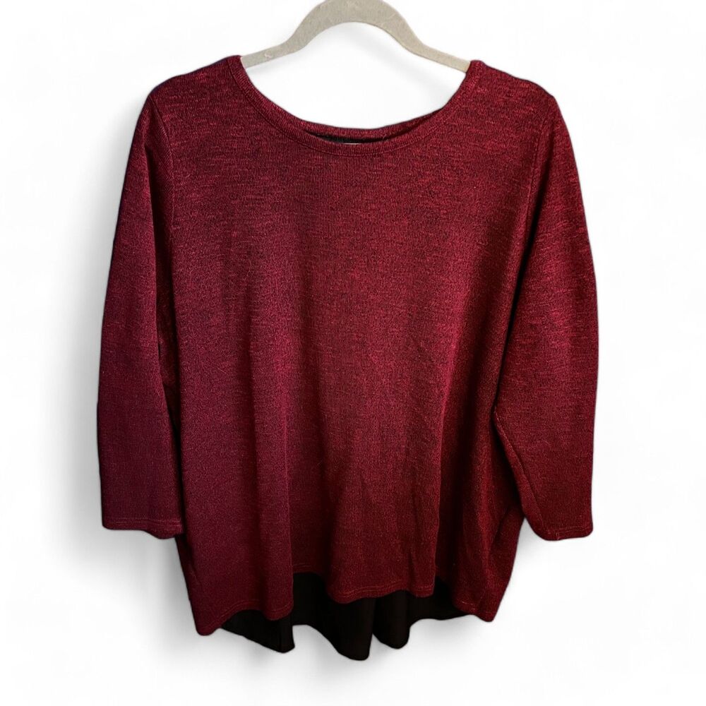 Wishful Red & Black Sweater Siz 2X - Lace up Back with Sheer Panel